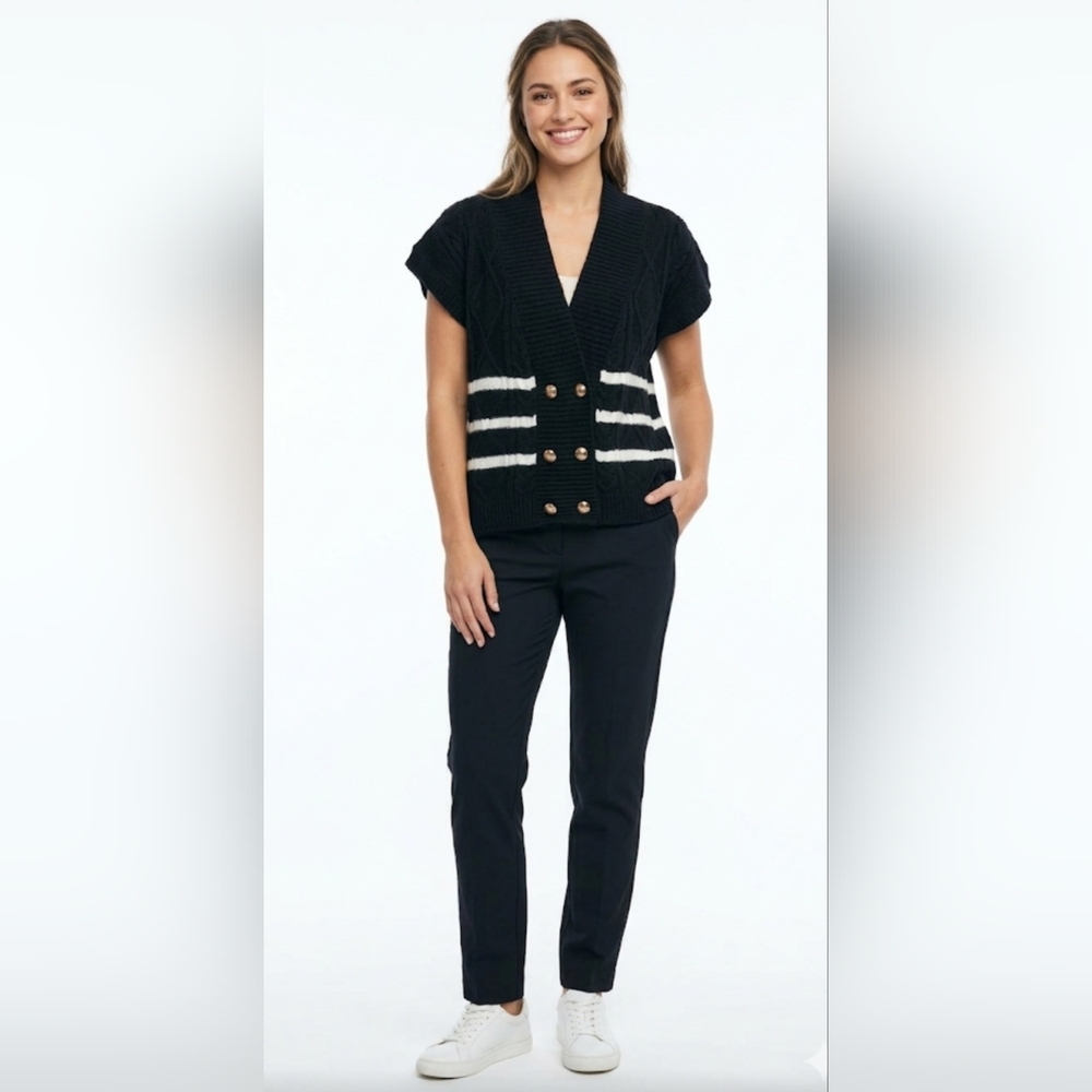 Anthropologie Black Vest/Sweater With Gold Buttons Size XS.